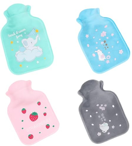 4 Stück Kleine Wärmflasche, wärmflasche süß,Mini Wärmflasche mit Süßen Motiven, 300 ml Kinderwärmflasche für Wärme und Schmerzlinderung, Ideal für Reisen und Kalte Tage
