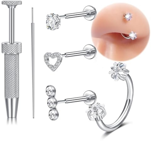 VFUN 18G 6 pezzi Anello per Naso a Spinta Senza Filettatura Anello per Piercing al Naso con Schiena Piatta Orecchini Piercing al Setto Gioielli per Setto, 8mm