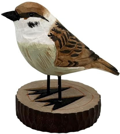 your castle Dekovogel Holzvogel auf Sockel Spatz handgearbeitet in Geschenkbox, 12x7x8 cm