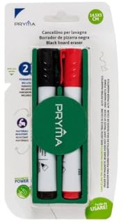 Pryma Cancellino per Lavagna Bianca 14x5 cm + 2 Pennarelli Cancellabili (Rosso e Nero) – Set Accessori Cancelleria Ufficio, Scuola, Casa