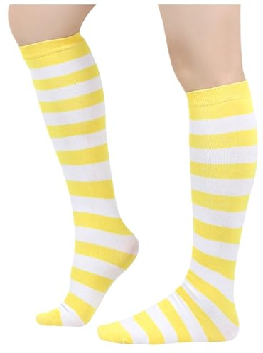 KBOPLEMQ Hold Up Media Navidad Señoras Medias a Rayas Altas Calcetines Blanco con Lazos Rojos por encima de la Rodilla Medias Largas Rayas Muslo Calcetines Altos Disfraz