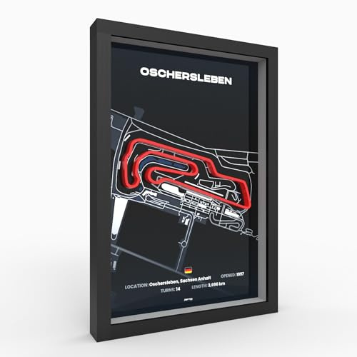 Oschersleben 3D Poster im Holzrahmen I A4 I Hochwertiger 3D Druck I 2000dpi | 280g Papier I 3D Rennkunst als Deko für Wand I Büro & deinen Schreibtisch oder als Geschenk I Acrylglas-Front