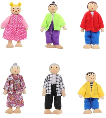 FRCOLOR 6 pièces Famille de Poupées Bois Miniatures Figurines Famille Jolie pour Décoration Maison Accessoires Environnementaux pour Jeu de Simulation