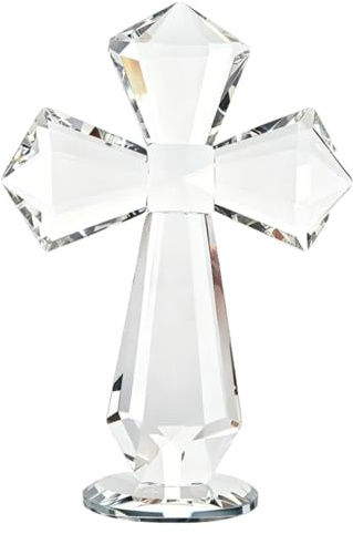 Yhuasia Kreuz Kristall, Christliches Geschenk, Klares Kristallkunsthandwerk Kreuz Ornament für Wohnzimmer Schlafzimmer Eingangsbereich Flur, Dekoration & Geschenk (Typ A, 10x5x14,8cm)
