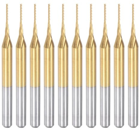 Getdoublerich Hartmetall-Schaftfräser-Bits, 0,6 mm, TiN-beschichtet, 1/8-Zoll-Schaft, CNC-Fräser, Gravurbohrer-Werkzeug-Set, 10 Stück