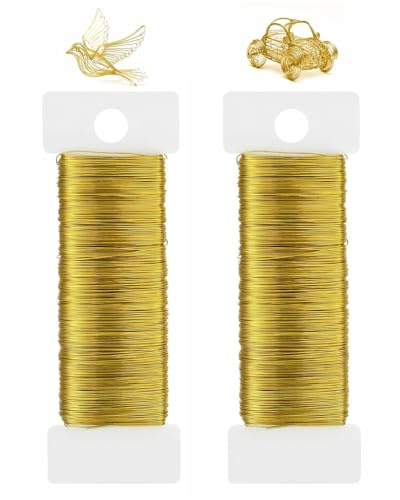 MenYiYDS 2 piezas Alambre fino para manualidades,alambre fino galvanizado para manualidades, alambre para flores, alambre de 0.35 mm, alambre para floristería, artesanía, joyería, decoración navideña