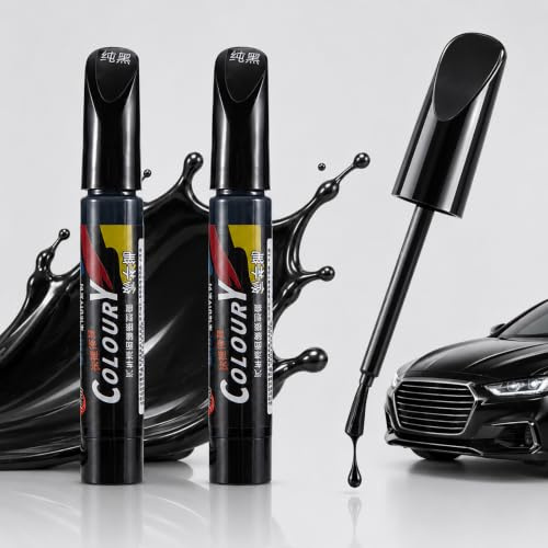 Nurila 2 Stück Lackstift Schwarz, Auto Lackstift Schwarz | Autolack Schwarz Reparaturstift für Kratzer Steinschläge Felgen und Karosserie