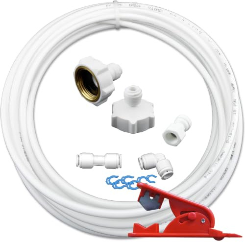 FILTROTECH Kühlschrank Anschluss-Set, Kombi-Adapter, 10 m Wasserschlauch | NSF-PE-Schlauch 6,35 mm, Adapter Kunststoff mit Messinggewinde, inkl. Schlauchschneider