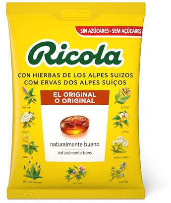 Ricola - Hierbas Suizas Original, Caramelos Sin Azúcar, 70 g | Aceites de Menta, Mentol, 13 Hierbas, Refresca, Suaviza la Garganta, con Edulcorantes, Original, Uso Diario, 70 g