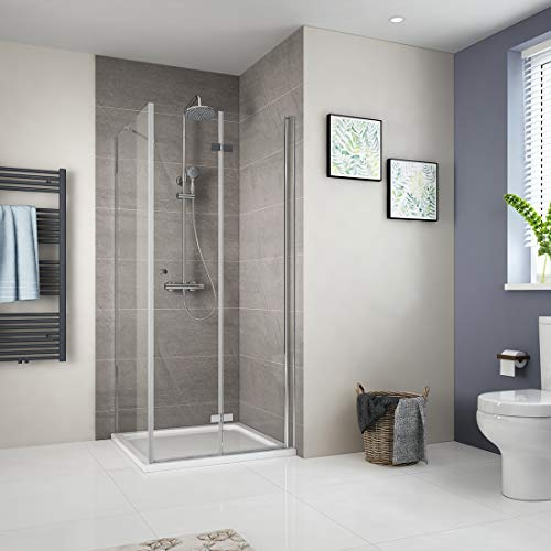 EMKE Duschkabine 90x90cm Eckeinstieg Duschwand Duschabtrennung Klappbar Duschkabine 6mm ESG Sicherheitsglas Falttür Duschtür Mit Seitenwand 90cm Dusche Drehfalttür 185 cm