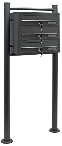 Wiltec Cassetta postale condominiale autoportante 3 posti, 1 modulo, antracite 556 x 270 x 1200 mm