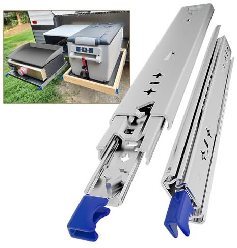 AOLISHENG Kraftiga lådskenor med lås, starka låsbara skenor, full förlängning, maxbelastning 110 kg, 650 mm, sidomontering, 1 par (2 stycken)