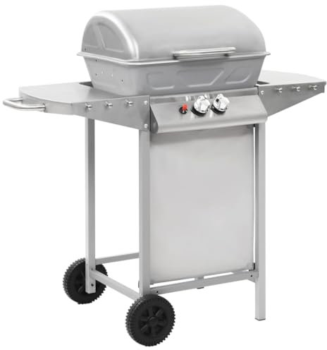 vidaXL Barbacoa Portátil Gas 2 Zonas Plateada Acero Inoxidable Camping Picnic