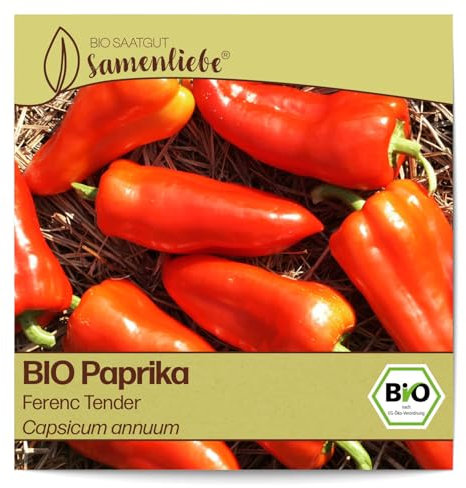 Samenliebe BIO Paprika Samen alte Sorte Ferenc Tender süße ungarische Paprika Spitzpaprika rot 10 Samen samenfestes Gemüse Saatgut für Gewächshaus Freiland und Balkon BIO Gemüsesamen