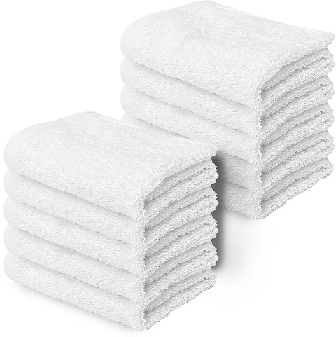 Makooz 10 Pc Face Flannels Pack – 500 GSM 100% Egyptian Cotton Towel Set - Quick Dry and Absorbent Wash Cloth - Easy Drying Kitchen and Bath Flannel for Home Spa and Professional Use (White 30x30 CM)