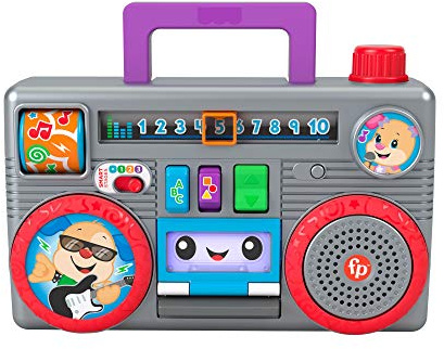 Fisher-Price Lachen und Lernen, Ghettoblaster-Spielzeug mit Geräuschen, Geschenk für Babys ab 6 Monaten (Mattel GYB98)