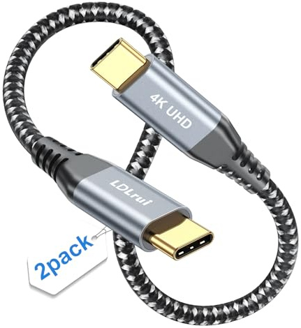 LDLrui USB C Kabel 0,3m kurz 20Gbps 100W 4K Monitor Kabel 2-Pack | USB 3.2 Gen2x2, Thunderbolt 5/4/3 kompatibel, Nylon-Geflecht & E-Marker Chip, für Laptop, SSD, Smartphone, Tablet & Monitor