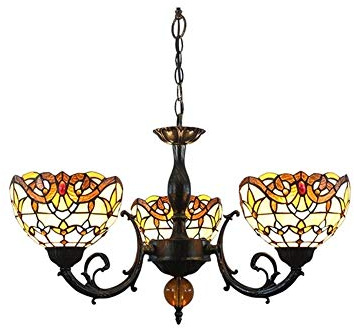 Ceiling Pendant Light Fixture Tiffany Style Stained Glass Chandelier Baroque Lamp Shades 3 Arms Chandelier with Inverted Ceiling Pendant Lamp