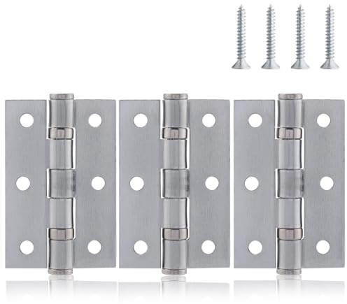 XFORT 3 Inch (75mm) Ball Bearing Door Hinges in Satin Chrome, Internal Door Hinges for Wooden Doors - 3 Pack