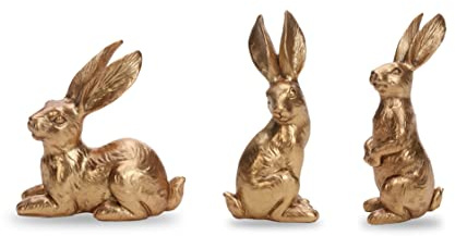 DN DECONATION Harts guld kanin dekor kaninfigurer, liten påskhare statyett set med 3, vintage påskhare staty bord heminredning