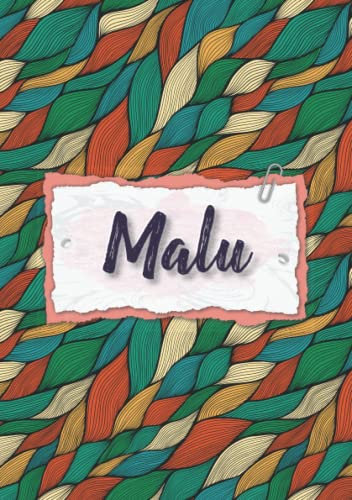 Malu: Notizbuch A5 | Personalisierter vorname Malu | Geburtstagsgeschenk für Frau, Mutter, Schwester, Tochter | Bunte Abdeckung | 120 Seiten liniert, Kleinformat A5 (14,8 x 21 cm)