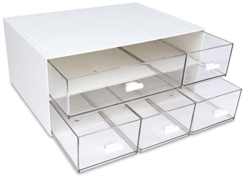 BOJVESH 2 Tier Stackable 5-Drawer Desktop Stationery Organizer | 2-tier storage box with 5 pull-out drawers, Ideal desktop storage solution for home study and office daily use