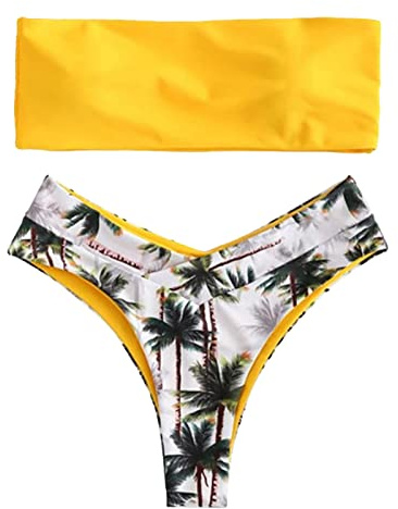 Ejoyous Dam bandeau bikiniset, tvådelad vadderad baddräkt, baddräkter, baddräkt, bikini, badmode, GUL, L