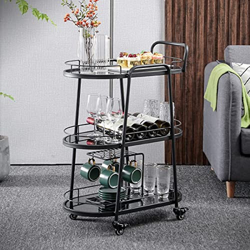 LEIYTFE Küchenwagen Tee-Servierwagen Barwagen Aus Schwarzem Metall Mit Gehärtetem Glas,Aufbewahrungswagen Für Zuhause, Esszimmer, Büro, Restaurant, Hotel, (Color : 3-Tier)