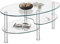 LIFEZEAL Couchtisch Glas, Glastisch 3 Ebenen, Wohnzimmertisch oval mit Metallgestell, Kaffeetisch Sofatisch für Wohnzimmer & Büro, Modernes Design 90x50x45cm (Transparent)