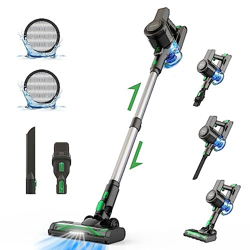 Vactidy V9 Akku Staubsauger Kabellos, 30KPa Kabelloser Staubsauger bis zu 45min Laufzeit, Akkustaubsauger mit LED Licht, Leichter Akku Sauger, Staubsauger Tierhaare für Hartboden/Teppich, Schwarz