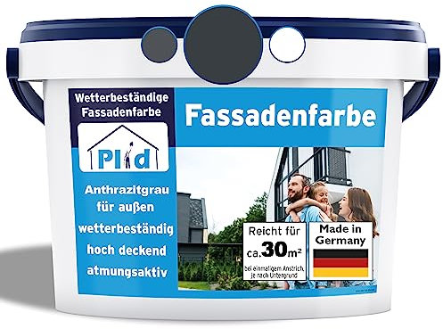 Plid® Peinture pour Façades, Gris anthracite 5L [Multi-Supports] Crépis, Briques, Ciment, Enduit - Intérieur & Extérieur/Résistante aux Intempéries et aux UV, Haute couvrance, Réspirante
