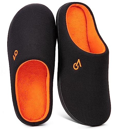 VeraCosy Chaussons bicolores en mousse à mémoire de forme pour homme, Orange, 42/43 EU