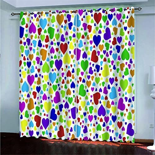Vorhang Blickdicht Ösen Thermo Verdunkelungs Polyester Gardinen 2 Stück 3D Abstrakte Farbige Herzen Für Schlafzimmer Wohnzimmer Kinder Oder Babyzimmer 150(B)X166(H) Cm - Bedruckte Verdunkelungsvorhän
