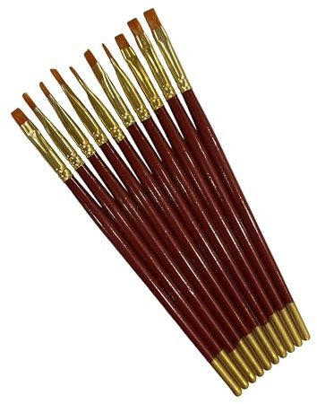 polo Synthetic Hair Flat Brushes 2 | Pack of 10 | Premium Fine Edge Paintbrush Set for Acrylic, Watercolor & Oil Painting | Soft Bristles for Smooth & Precise Strokes