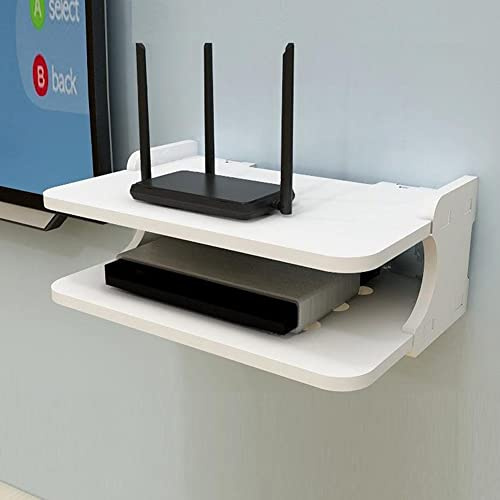 WiFi Router Storage Box, Double Layer Floating Wall Shelf Punch-free TV Box Wall Mounted Cable Box Shelf Wall Decor