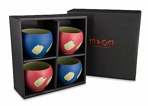 MAOCI - Teeschalen 4er Set Japan Design Porzellan 100ml - blau & rot