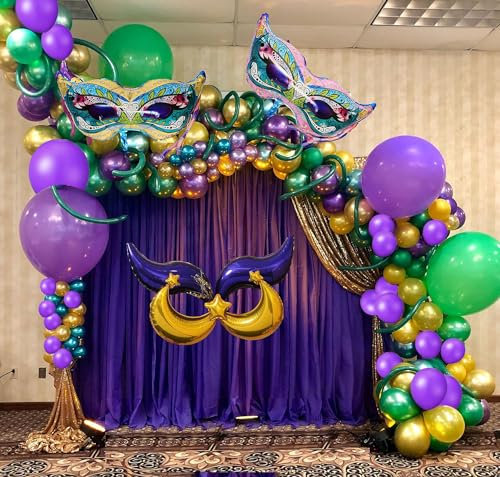 108 Stück Mardi Gras Karneval Party Ballon Set,Mardi Gras Party Luftballons mit Zubehör Lila Gold Grün Mardi Gras Ballons Mardi Gras Latex Ballons