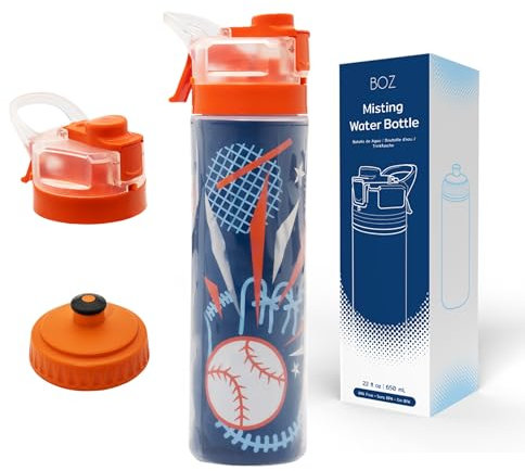 BOZ Elite | Bouteille d'Eau Isotherme, Gourde Sport Motivation Baseball (650 ml) - Deux verseurs avec Fonction de pulvérisation rafraîchissante, Durable, Anti-fuite, Sans BPA (Gourde Baseball)