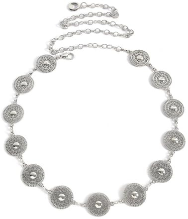 EMOTTOS Damen Ketten Gürtel, Verstellbare Metall Hüftkette Western Cowboy Cowgirl für Frauen, Exquisite Perlen Taillengürtel für Jeans Kleid (B-Silver)