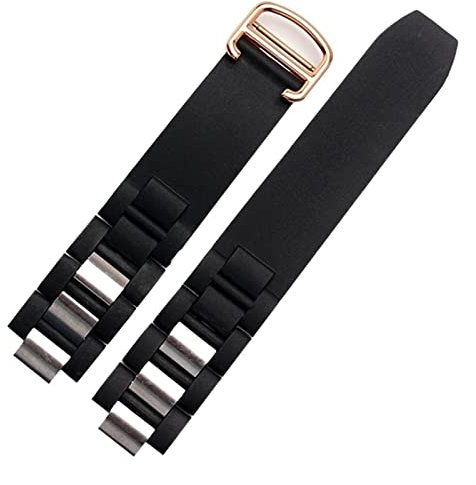 BUDAY Wasserdichtes Armband für Cartier Sports, Gummi-Silikon-Armband mit konvexer schwarz-weißer konvexer 20 x 10 mm Uhrenkette, 20mm-10mm, Achat