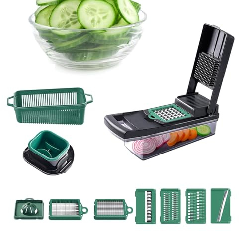 Affettatrice per verdure, affettatrice per verdure, patate, pomodori, aglio, cipolle verdi