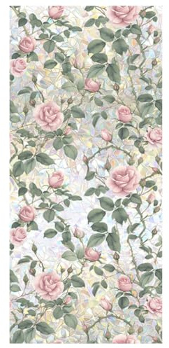 JOONOR Sichtschutzfolie mit rosafarbenen Rosen, 3D-Buntglas-Rose, Regenbogen-Fensteraufkleber, nicht klebend, statisch haftend für Zuhause, Büro, 42 x 100 cm