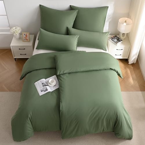 JELLYMONI Bettwäsche 135x200 Baumwolle Bettwäsche-Sets Grün Oeko-Tex 100% Gewaschene Baumwolle Bettbezug mit Reißverschluss und Kissenbezug 40X80 mit Umschlag Weich 2-Teilige Bettwäsche