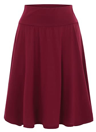 Jupe trapèze pour femme - Jupe midi - Longueur genou - Jupe de sport pour femme - Sans pantalon - Taille haute - Sexy - Taille élastique - Jupe enveloppante pour femme - Jupe de loisirs - Couleur unie