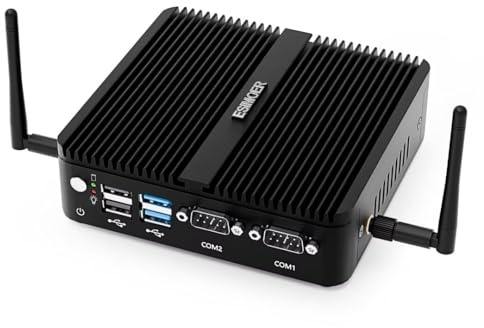 ESIMOER Mini PC Industrial Win 11 Pro sin Ventilador J5005, 8GB RAM 128GB SSD, Gigabit Ethernet, HD VGA Doble Pantalla, 2 RS232 COM, WiFi de Doble Banda, BT para Empresas Industrial