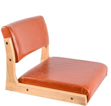 Beinloser Bodenstuhl im japanischen Stil, mit Rückenlehne und Kissen, Holzstuhl für Meditation, Erkerfenster, Sitzgelegenheit, Wohnzimmer, Sofa und Spielstuhl, 45 x 48 x 36 cm, Leder 1