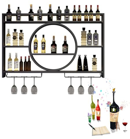 XYLDGPTL Botellero Vino Pared con Luz Mueble Bar, Garrafeira Mini con Soporte Copas Colgante para Sala de Estar y Cocina (100 * 80 * 15cm)