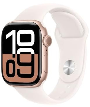 Apple Watch Series 10 (GPS 42 mm) Smartwatch mit Aluminiumgehäuse in Roségold und Sportarmband in Blassrosa (M/L). Fitnesstracker, EKG App, Always-On Retina Display, Wasserschutz