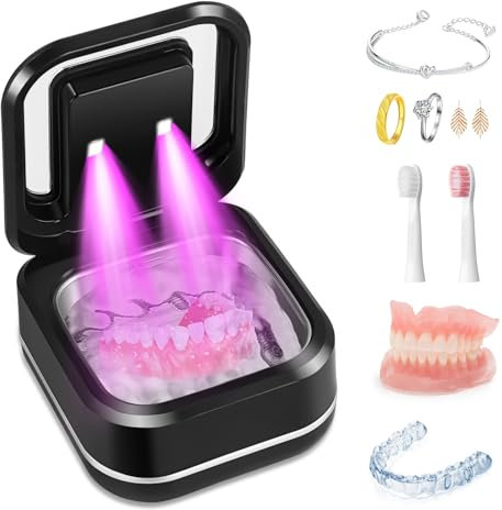 Ultrasonic Cleaner for Retainers, Dentures, Aligners, Toothbrush Heads & Jewelry, 42±2kHz, 200ml Stainless Steel Tank, Low Noise, Portable Dental Appliance Cleaner