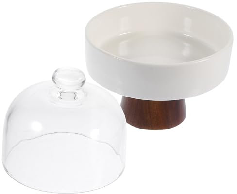 PRETYZOOM Ceramic Cake Stand with Dome Lid High-footed Dessert Display Tray for Events Elegant Snack Holder for Cakes and Fruits Easy to Clean Sturdy and Stylish Design